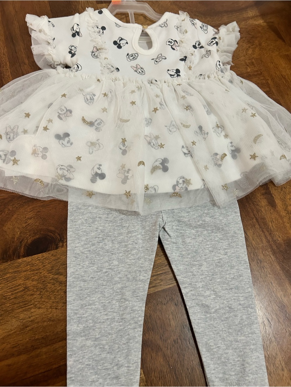 Disney Baby White Mickey Print Top with Gold Button